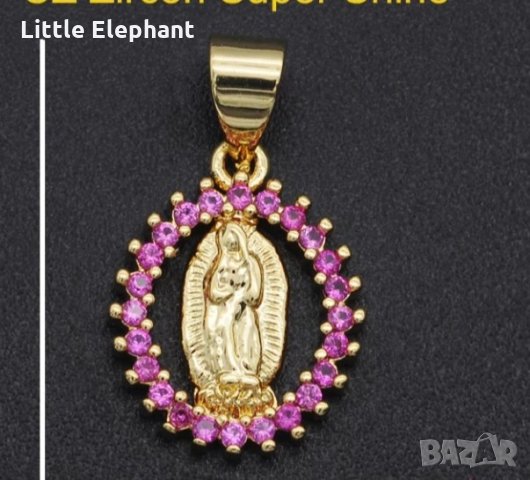 Висящо колие с кристали(pink)"Virgin Maria",Gold/ново