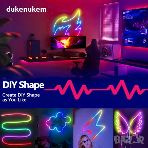 RGB+IC неон лента 10 м , водоустойчива, музикален синхрон, chase ефекти, приложение, снимка 3 - Лед осветление - 52652071