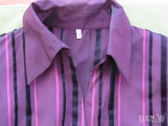  Дамска лилава блуза райе от тафта, размер 50, снимка 7 - Блузи с дълъг ръкав и пуловери - 27970774