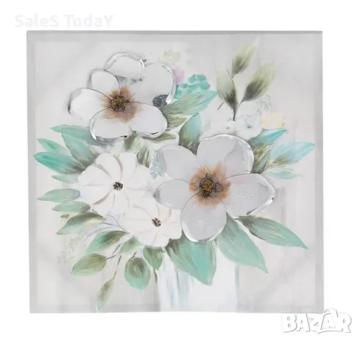 Картина Цветя 3D, метални детайли, 60x60см , снимка 2 - Картини - 49217241