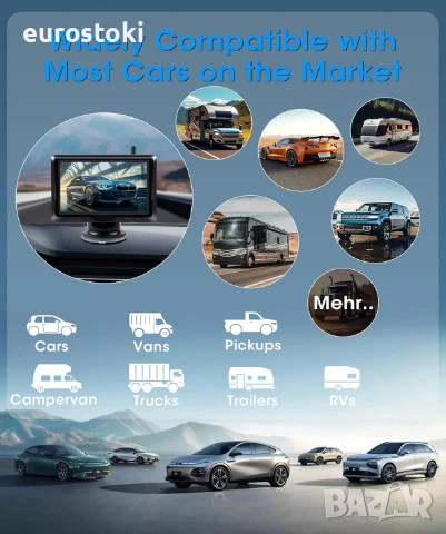 VTOPEK магнитна соларна камера за заден ход с монитор, автомобилна задна камера, снимка 8 - Аксесоари и консумативи - 51345195