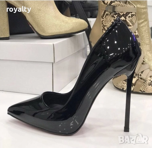 Обувки на ток - черен лак с черен ток, снимка 3 - Дамски обувки на ток - 49807558