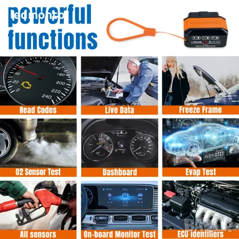KONNWEI KW906 Bluetooth 5.0 OBD2 Скенер за диагностика на автомобили - Android/iOS, снимка 2 - Аксесоари и консумативи - 47751851