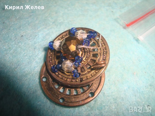 СТАР БРОНЗОВ НАКИТ ИНТЕРЕСНО БИЖУ КОПЧЕ с ФАСЕТИРАН МАРКАЗИТ и ЦВЕТНИ МЪНИСТА 60541, снимка 9 - Антикварни и старинни предмети - 35641892