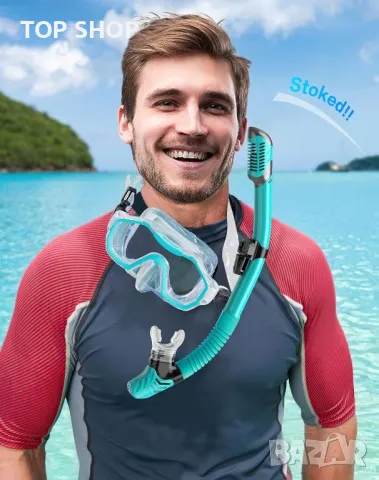 Lealinga Комплект 2 броя маска и шнорхел за гмуркане, плуване, синьо, зелено, снимка 8 - Водни спортове - 49965399