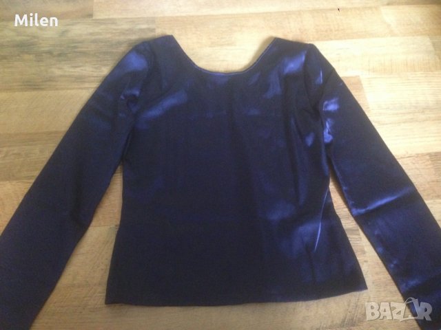 Сатенена синя блуза, снимка 2 - Блузи с дълъг ръкав и пуловери - 26869154