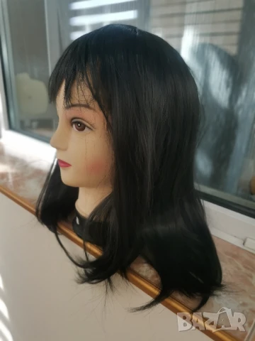 Нова средна дължина черна перука с бретон - 45 см - мод.5 →, снимка 3 - Аксесоари за коса - 50919387