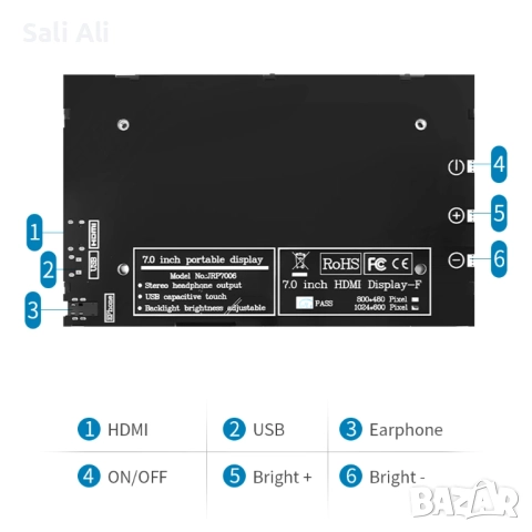 7" IPS Дисплей Тъчскрийн HDMI за Raspberry Pi 4 5 PC Монитор + Кутия, снимка 5 - Монитори - 52735998