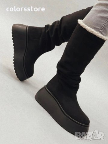 Боти на платформа - черен велур - BPK1, снимка 2 - Дамски боти - 39718134