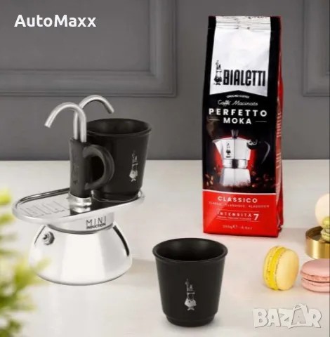 Комплект кафеварка с 2 броя чаши Set Mini Bialetti Italy индукционна черна

, снимка 2 - Кафемашини - 50033867