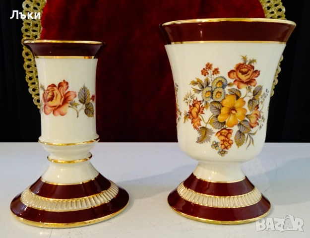 Немска порцеланова ваза PK Klaus Cutik,злато,цветя. , снимка 7 - Вази - 51824601