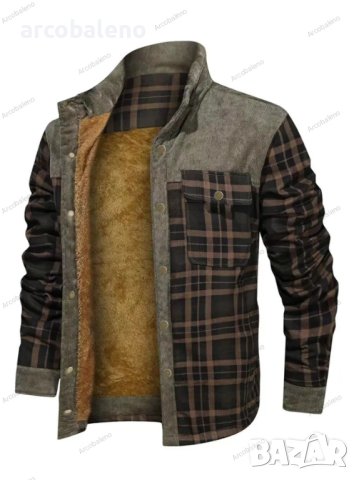 Мъжко удебелено яке от кадифе с дълги ръкави и пачуърк, 6цвята, снимка 4 - Якета - 43840452