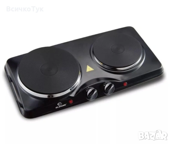 ✨Електрически котлон ELEKOM ЕК-2013 B, 2500W, Чугунени плочи - 18.5 см, 15.5 см., Черен