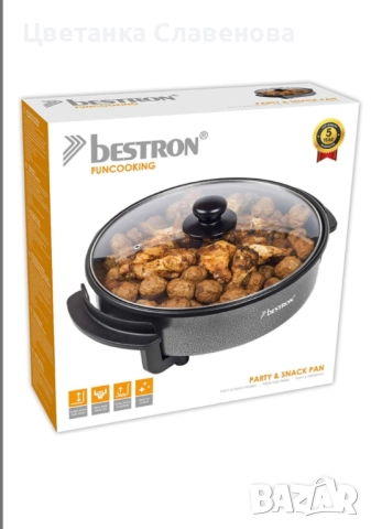 Електрически тиган Bestron AHP1200 със стъклен капак, незалепващо покритие, диаметър 28,5 см