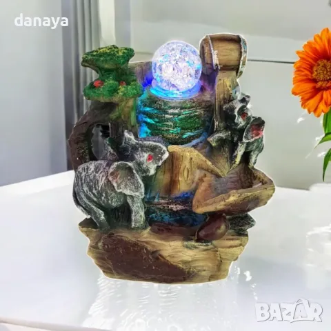5501 Декоративен воден фонтан Слончета водопад на ток с Led светлини, 20x16cm