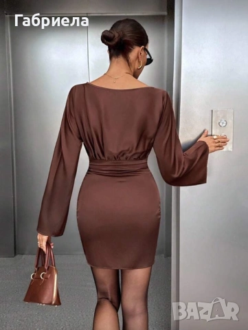 Нова къса кафява рокля с дълъг ръкав, снимка 3 - Рокли - 53014710