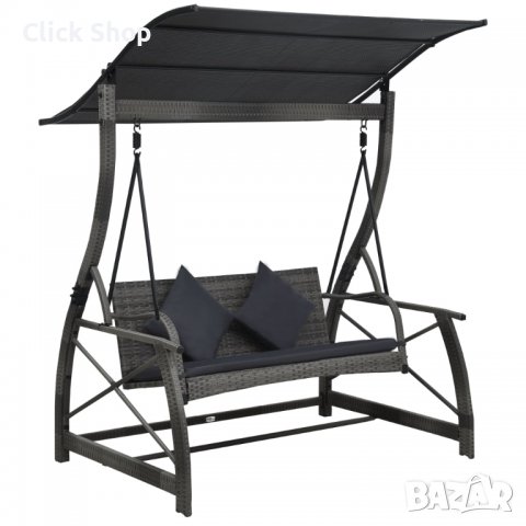 3-местна градинска люлка с навес, полиратан, сива, снимка 1
