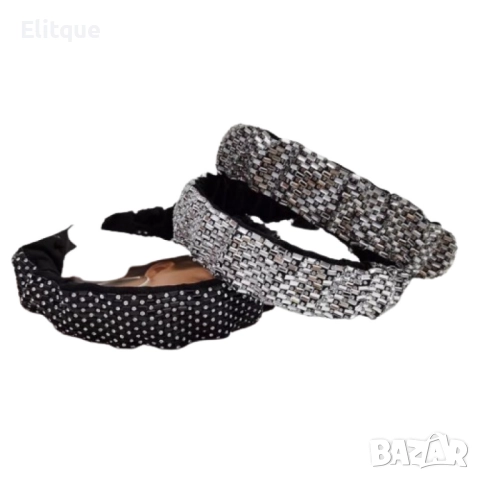 Модерна широка кадифена диадема тип лента за глава с бляскави кристали, снимка 3 - Други - 52889175