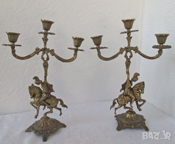 2 бр. свещник с рицар, месинг бронз метал, свещници фигура малка пластика, снимка 9 - Статуетки - 28963323