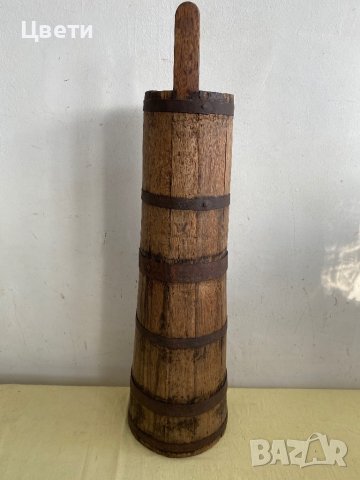 Стара, дървена бучка с метален обков, снимка 5 - Антикварни и старинни предмети - 43924339