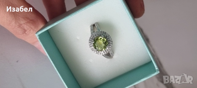 Пръстен с перидот и диаманти, снимка 3 - Пръстени - 53592868