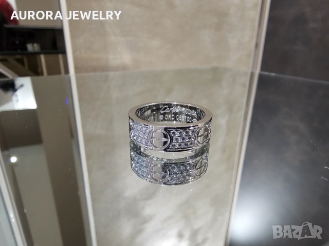 CARTIER Love Band White Gold Classic Model Paved Diamonds Пръстен, снимка 2 - Пръстени - 52830567