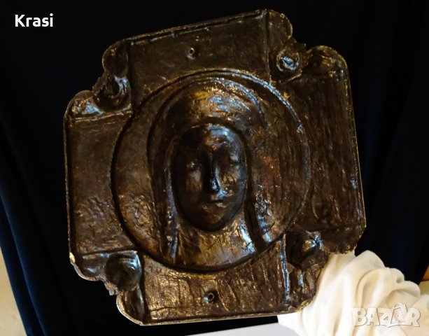 Авторска бронзова икона Дева Мария,Кръст,1.6 кг. , снимка 7 - Икони - 38638503