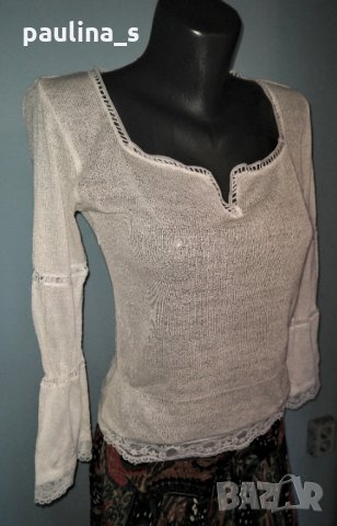 Декорирана блуза "Zara" / памучна маркова блуза с дантела, снимка 2 - Блузи с дълъг ръкав и пуловери - 28460426