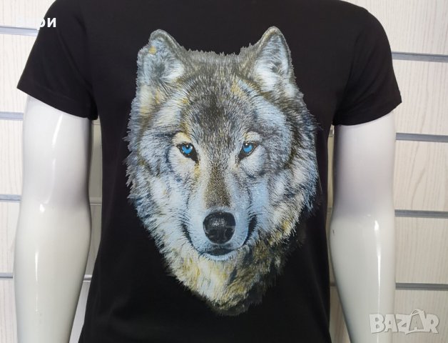 Нова мъжка тениска с трансферен печат Вълк със сини очи, Серия вълци, снимка 6 - Тениски - 27554751