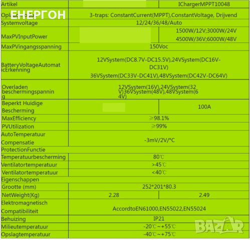 MPPT 100A соларен контролер 100А – 12V 24V 36V 48V вход до 150v Висок клас, снимка 3 - Аксесоари и консумативи - 43112160