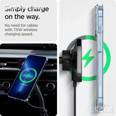 Spigen  безжично зарядно и стойка за кола  съвместимо с iPhone, снимка 4 - Зарядни за кола - 50710793