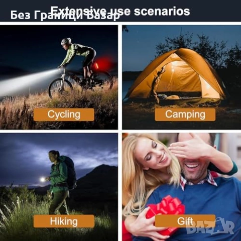 Нов Комплект LED велосипедни светлини 2400mAh USB+Solar 2 режима фар стоп, снимка 7 - Аксесоари за велосипеди - 53573221