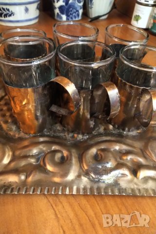 Антикварен ръчно кован сервиз за чай от мед , снимка 7 - Антикварни и старинни предмети - 32305189