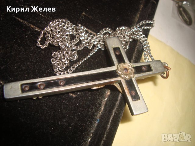 МНОГО СТАР ЙЕРУСАЛИМСКИ КРЪСТ НАГРЪДНО РАЗПЯТИЕ ПОСРЕБРЕНО РЯДКО със СТОМАНЕНА ВЕРИЖКА 21128 , снимка 3 - Антикварни и старинни предмети - 32689668