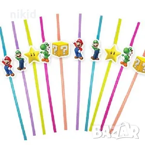 10 бр Супер Марио Super Mario парти сламки рожден ден