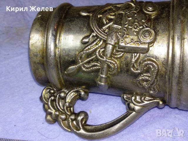 Стар КОЛЕКЦИОНЕРСКИ РУСКИ ЦИНКОВ КАПИТАНСКИ СВЕЩНИК - ЧАШКА с ОРНАМЕНТИРАНИ ВЕТРОХОД и ОРЪДИЕ 42644, снимка 6 - Колекции - 43828026