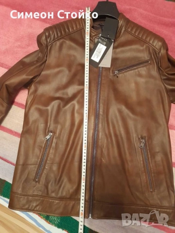 Чисто ново кожено яке размер Л - 52. Естествена кожа. Кафяво, спортен, втален силует., снимка 5 - Якета - 53500838