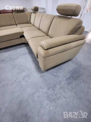 ПРОМОЦИЯ!!! Тъмно бежов ъглов диван от плат с ф-я сън и табуретка ZE-EM05003, снимка 7 - Дивани и мека мебел - 39965293