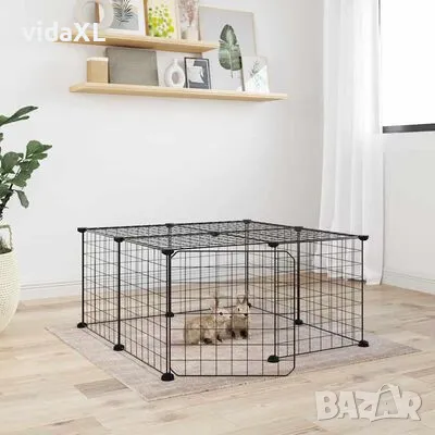 vidaXL Клетка за животни с врата, 12 панела, черна, 35x35 см, стомана(SKU:3114051), снимка 2 - За кучета - 48697736