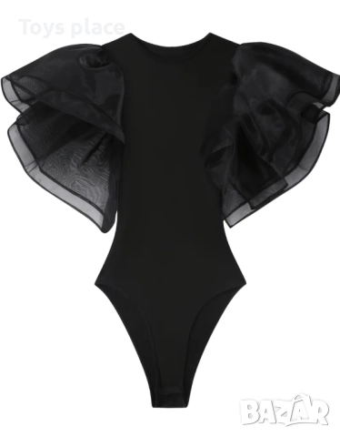 Боди с големи бухнали шифонени рамене