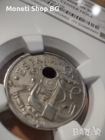 50C SPAIN 1949(52) AU 58 MINT ERROR , снимка 6 - Нумизматика и бонистика - 51597875