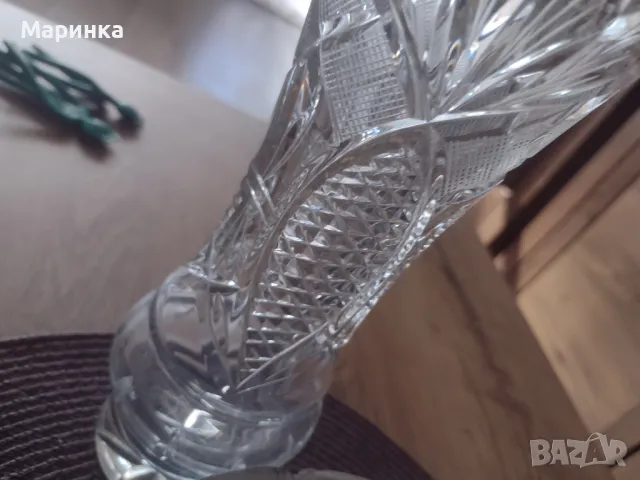 Комплект от кристална купа и ваза ръчно гравирани еднакъв дизайн., снимка 4 - Вази - 10337738