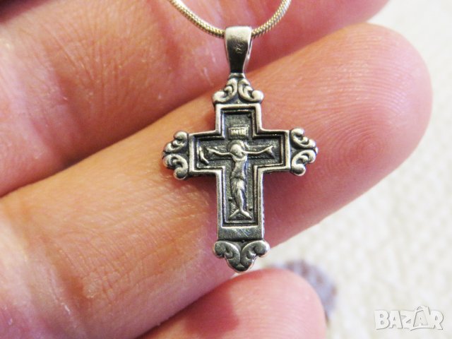 сребърно кръстче, сребърен православен кръст с Исус на гърба  Света Богородица, снимка 2 - Колиета, медальони, синджири - 33315649