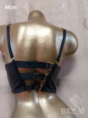 75 C Черен сутиен от еко кожа и дантела , снимка 4 - Бельо - 50028475