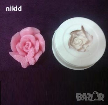 Голяма роза с кацнала пеперуда силиконов молд форма фондан гипс свещ сапун, снимка 6 - Форми - 36824651