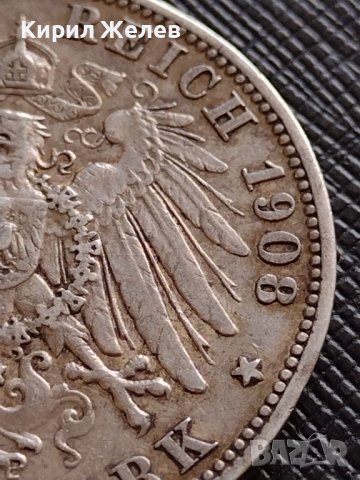 СРЕБЪРНА МОНЕТА 3 марки 1908г. ГЕРМАНСКА ИМПЕРИЯ Вилхелм втори Кайзер на Прусия УНИКАТ 33673, снимка 7 - Нумизматика и бонистика - 39695663