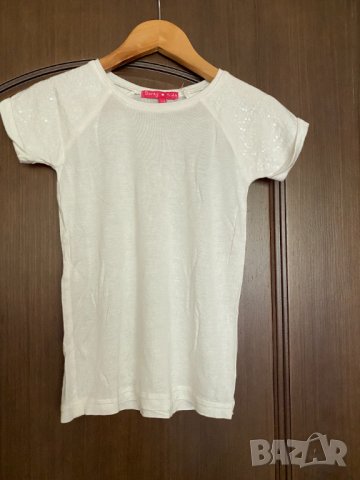 Детска бяла тениска с пайети за момиче за 4/6г.