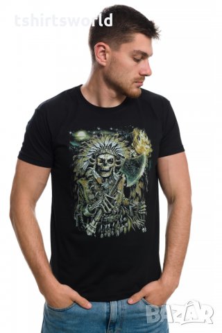 Нова мъжка тениска с дигитален печат, Викинг серия, Скелет с брадва, снимка 5 - Тениски - 29050833