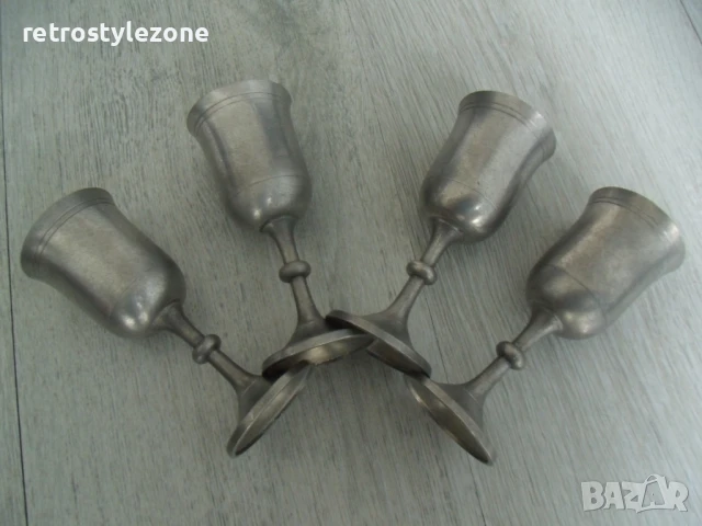 № 8080 стари метални / калаени чаши - SCANDIA TENN F10  - комплект 4 броя   - печат / маркировка   -, снимка 2 - Други ценни предмети - 50553497