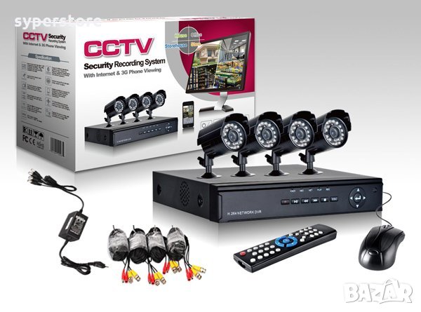 Видеонаблюдение - 4 канален DVR с 4 камери връзка с интернет и 3G KYX 7004-4 Комплект за видеонаблюд, снимка 1 - Камери - 11184326